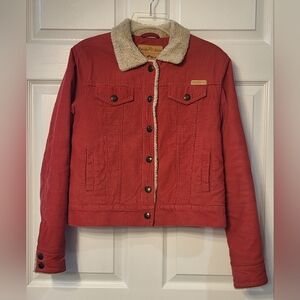 Powder River Outfitters Corduroy Orange Quilted Sherpa Trucker Jacket Size Small